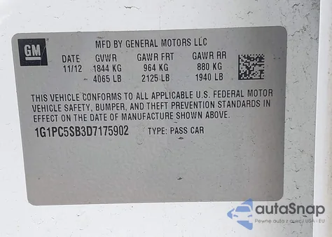 2013 Chevrolet Cruze 1Lt Auto from USA, damaged, VIN 1G1PC5SB3D7175902